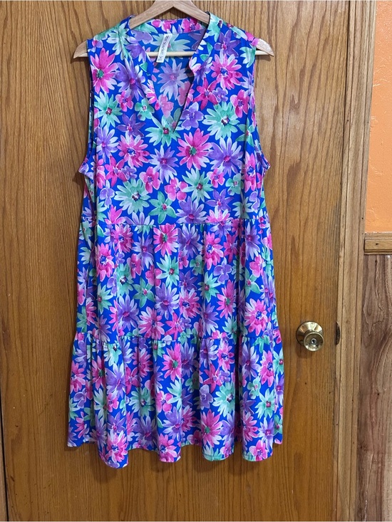 Dear Scarlett Dresses & Skirts - Dear Scarlett sz xl dress Blue with Pink & Green Flowers